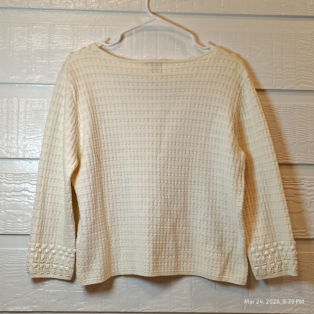 Ruby Rd. Embellished Cream Knit Cardigan WOMENS SZ LG OLD MONEY COQUETTE CHIC - Picture 7 of 7